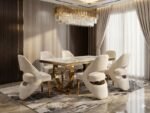 ariana marble dining table w160cm x d90cm x h75cm, white cream & gold