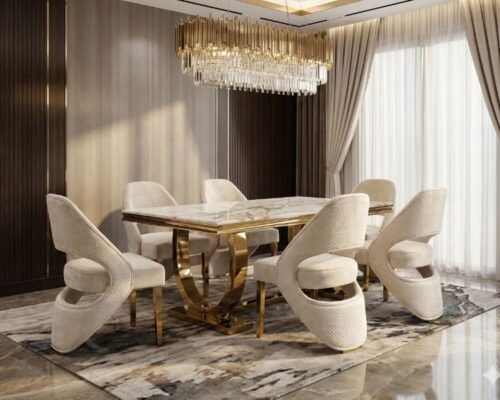ariana marble dining table w160cm x d90cm x h75cm, white cream & gold