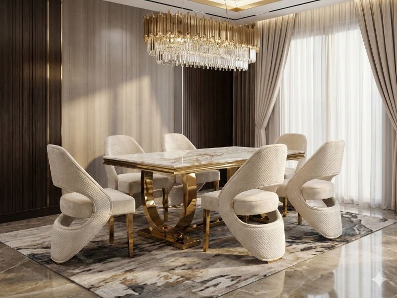 ariana marble dining table w160cm x d90cm x h75cm, white cream & gold