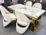 ariana marble dining table w160cm x d90cm x h75cm, white cream & gold