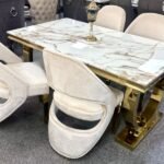 ariana marble dining table w160cm x d90cm x h75cm, white cream & gold