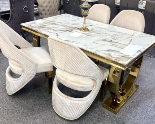 ariana marble dining table w160cm x d90cm x h75cm, white cream & gold