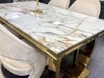 ariana marble dining table w160cm x d90cm x h75cm, white cream & gold