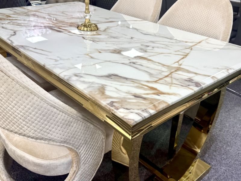 ariana marble dining table w160cm x d90cm x h75cm, white cream & gold