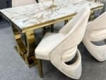 ariana marble dining table w160cm x d90cm x h75cm, white cream & gold