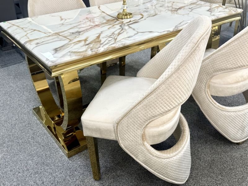 ariana marble dining table w160cm x d90cm x h75cm, white cream & gold
