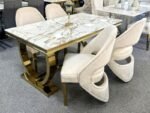 ariana marble dining table w160cm x d90cm x h75cm, white cream & gold