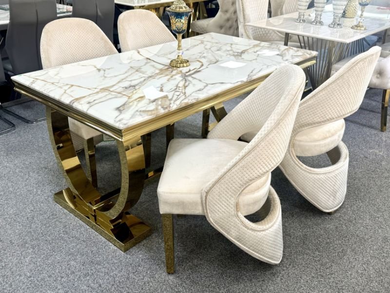 ariana marble dining table w160cm x d90cm x h75cm, white cream & gold