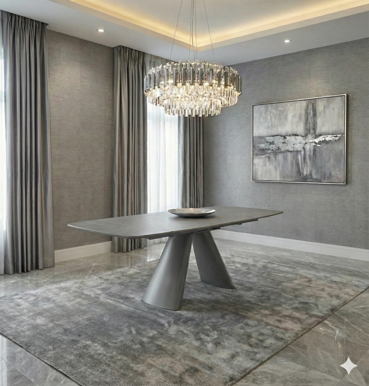 gstaad extendable sintered stone table grey