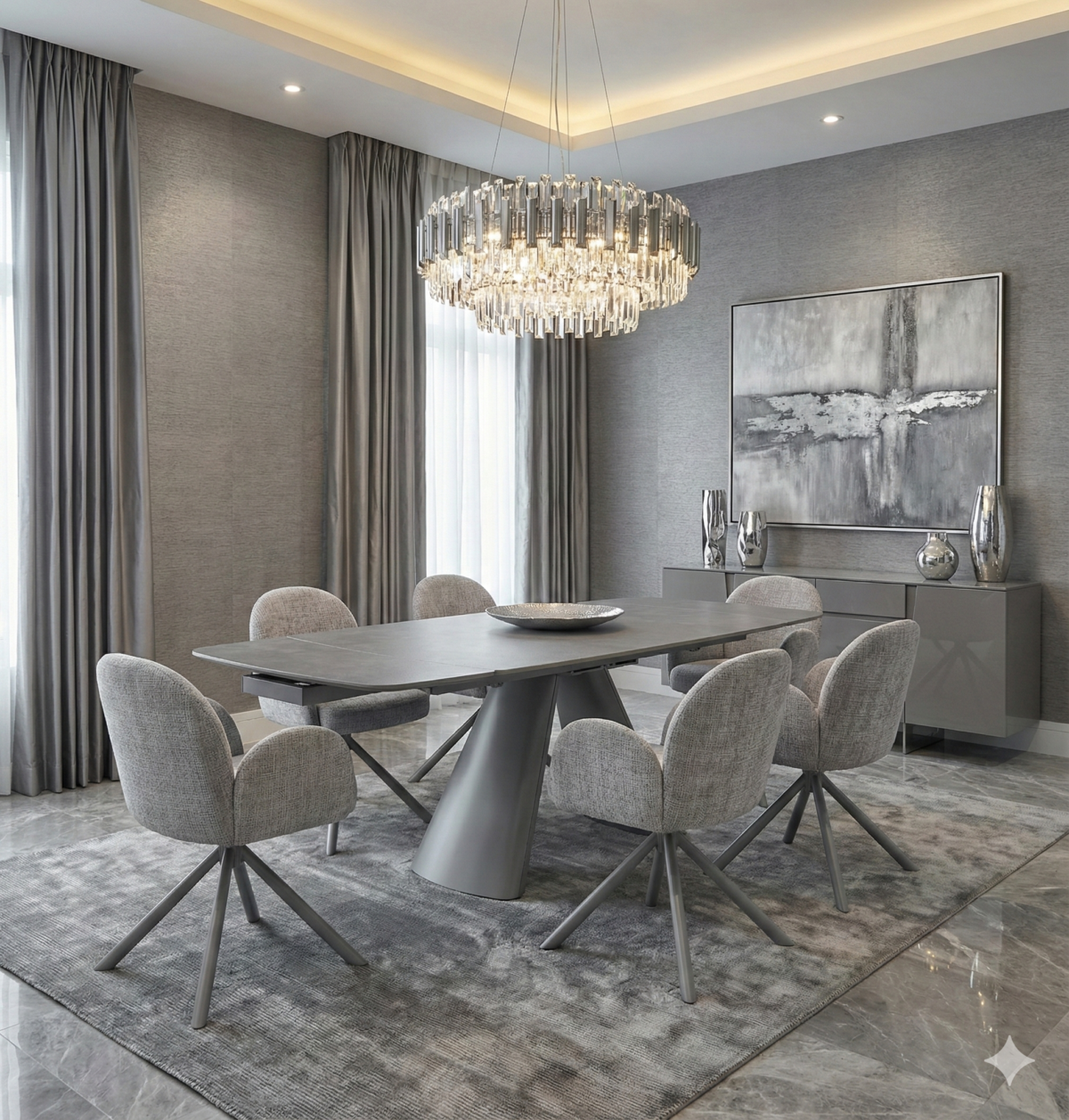 gstaad extendable sintered stone table grey