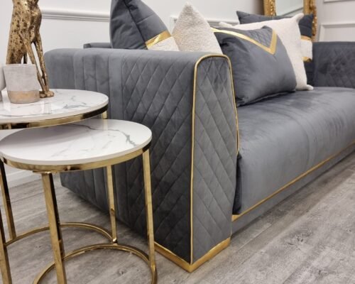 cato nest of 2 tall gold end tables with polar white sintered stone tops