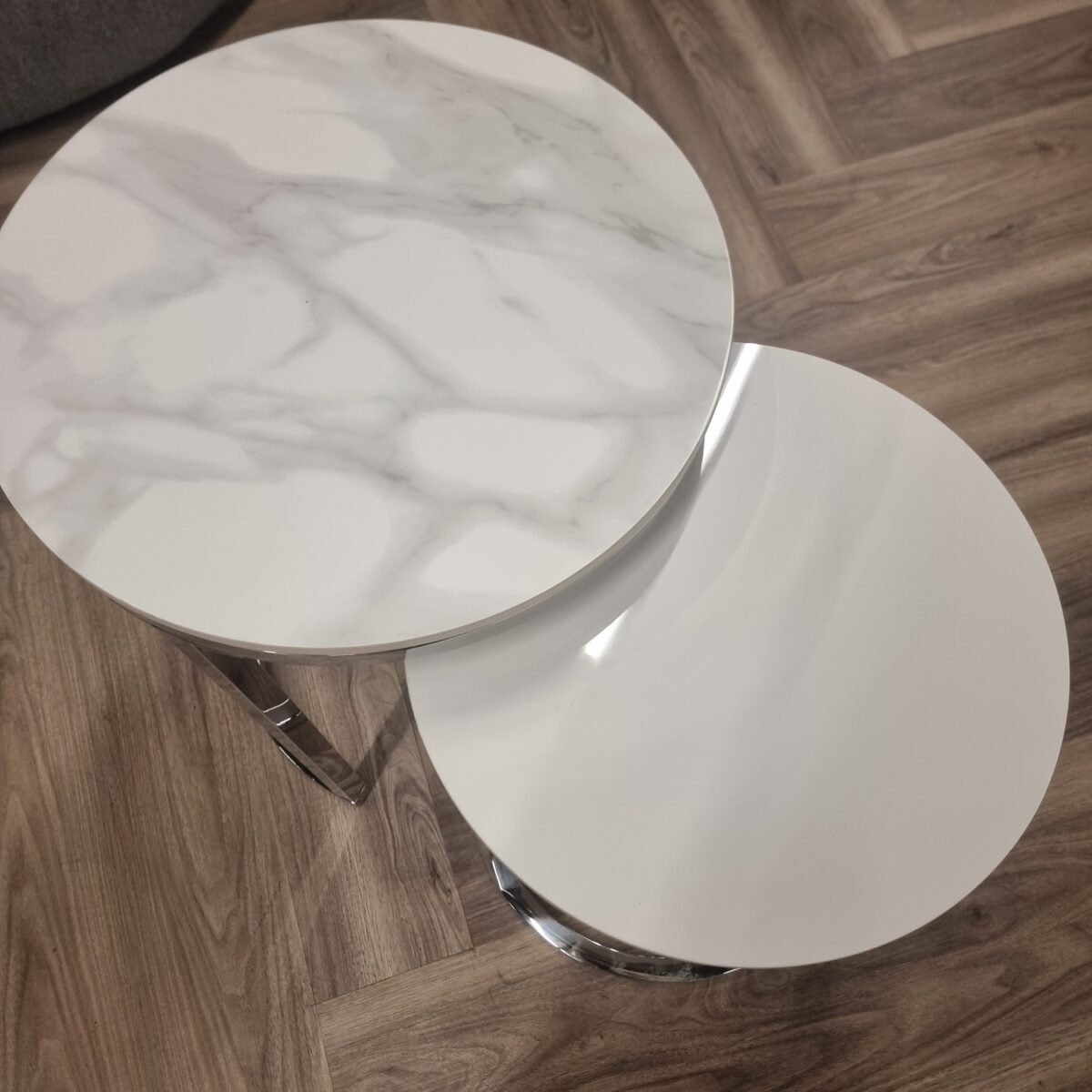 Cato Nest of 2 Tall Silver End Tables with Polar White Sintered Stone Top - Image 3