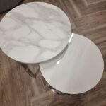 Cato Nest of 2 Tall Silver End Tables with Polar White Sintered Stone Top - Image 3