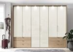 serena plus 300 cm 6 door 3 drawer left and right bi fold panorama wardrobe with champagne glass front