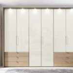 serena plus 300 cm 6 door 3 drawer left and right bi fold panorama wardrobe with champagne glass front