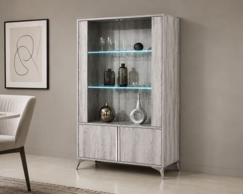 alexa light grey glossy 2 door vitrine