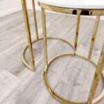 cato nest of 2 tall gold end tables with polar white sintered stone tops