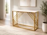 azure gold console table with polar white sintered top