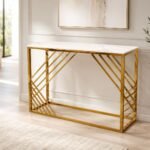 azure gold console table with polar white sintered top