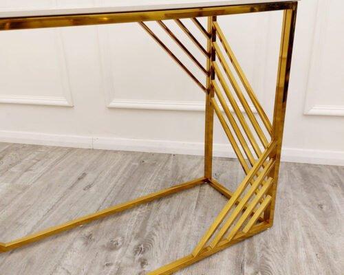 azure gold console table with polar white sintered top