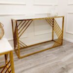 azure gold console table with polar white sintered top