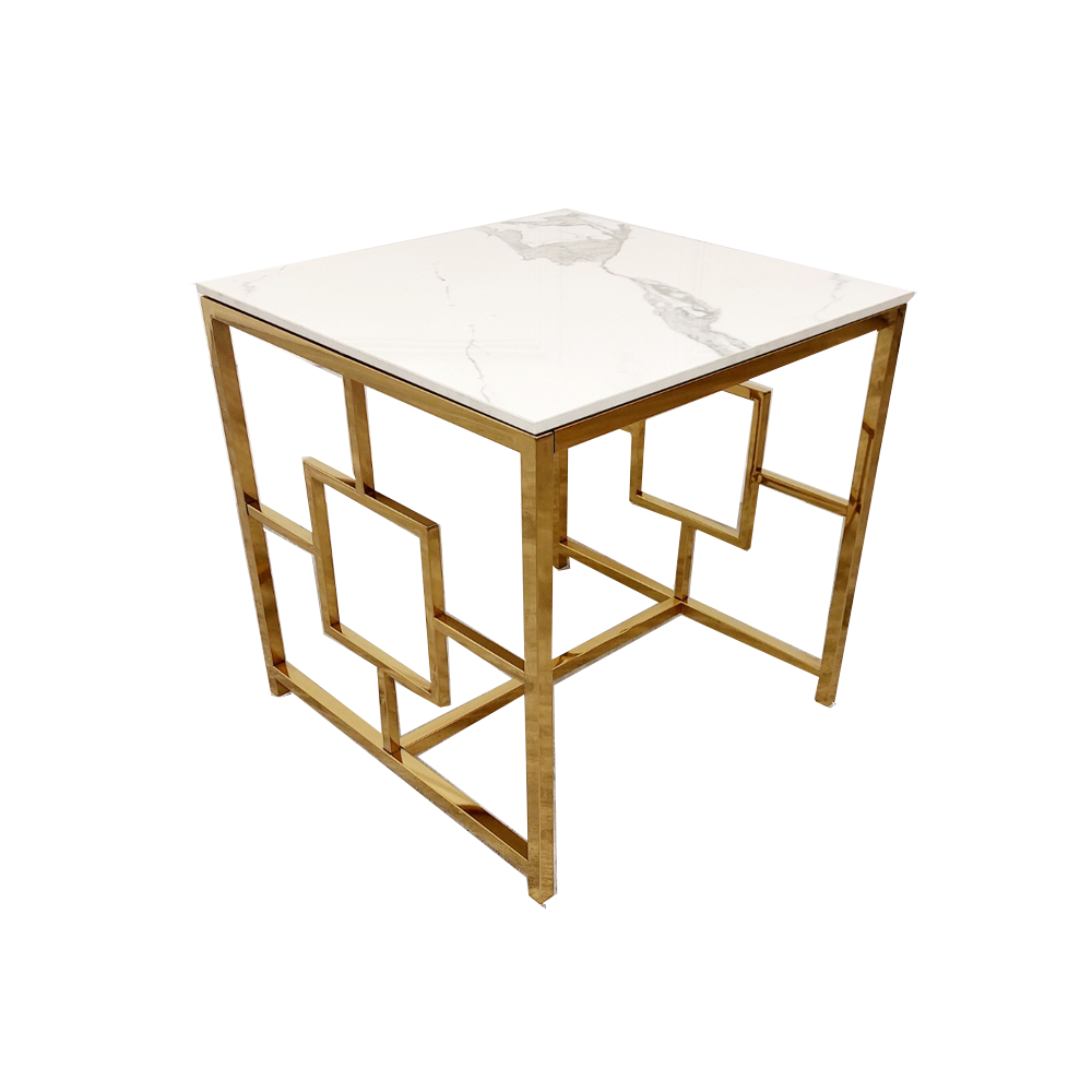 geo gold lamp table with polar white sintered top