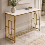 geo gold console table with polar white sintered top