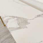 geo gold console table with polar white sintered top