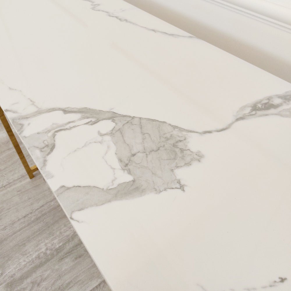 geo gold console table with polar white sintered top