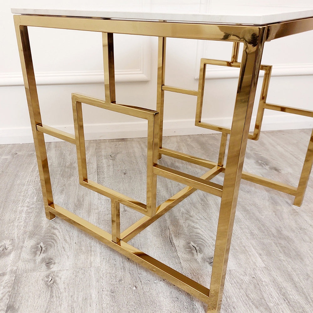 geo gold lamp table with polar white sintered top