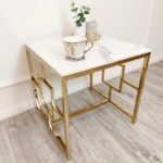 geo gold lamp table with polar white sintered top
