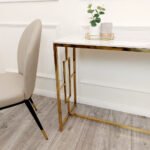 geo gold console table with polar white sintered top