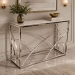 stella chrome console table with stomach ash grey sintered top