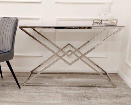 vesta chrome console table with stomach ash sintered stone top