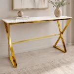 zion gold console table with polar white sintered top