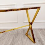 zion gold console table with polar white sintered top