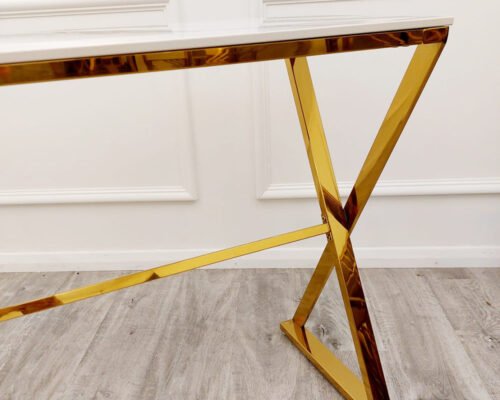 zion gold console table with polar white sintered top